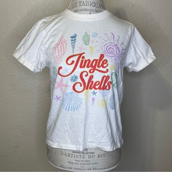Messy Buns Lazy Days Jingle Shells Short Sleeve Tshirt Cream Orange Blue Medium - Picture 1 of 9